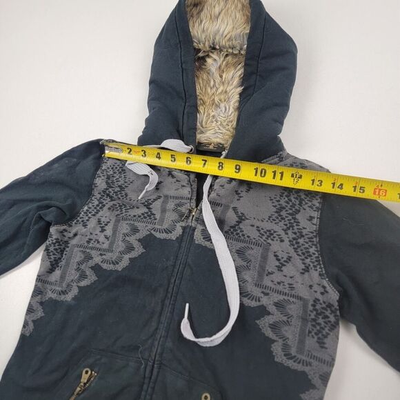 Vintage Y2K Christian Audiger Zip Distressed Faux Fur Lined Hoodie Women's Small - Picture 7 of 12